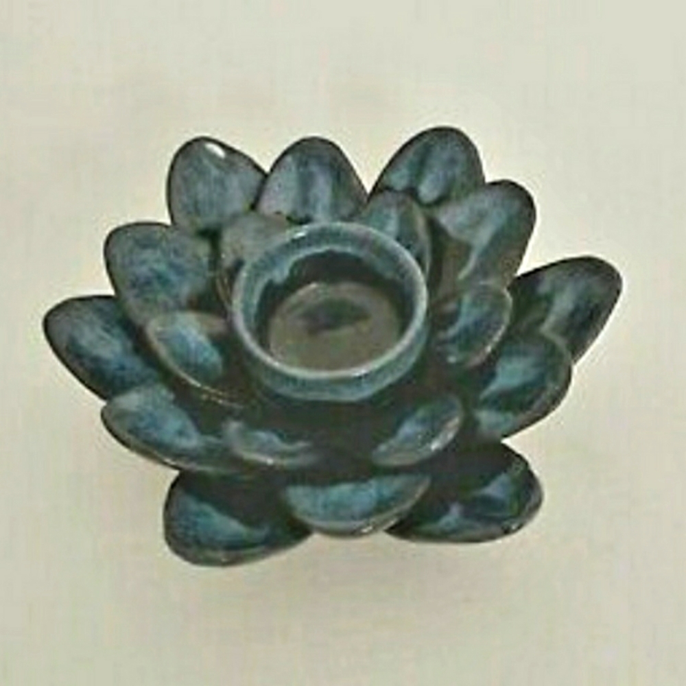 Ceramic Pottery Candle Holder Blue flower shape